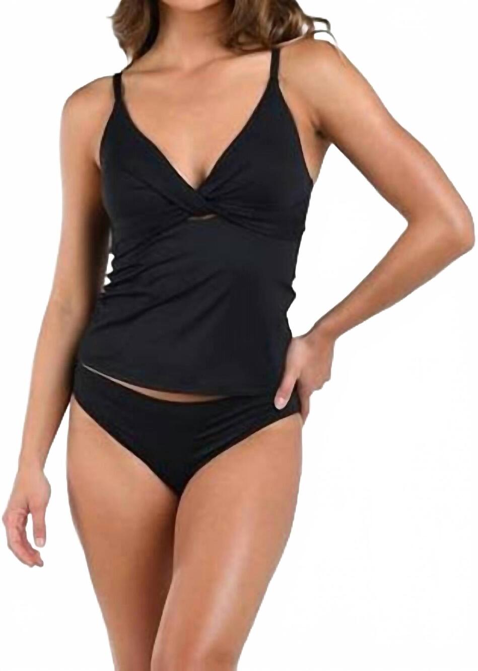 NEW LA BLANCA women's v-neck adjustable twist front tummy control tankini top in